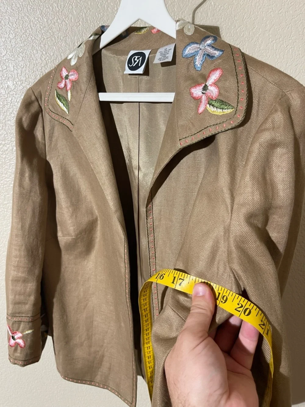 Saks Fifth Avenue Tan Embroidered Collar & Cuff Jacket - Picture 4 of 5